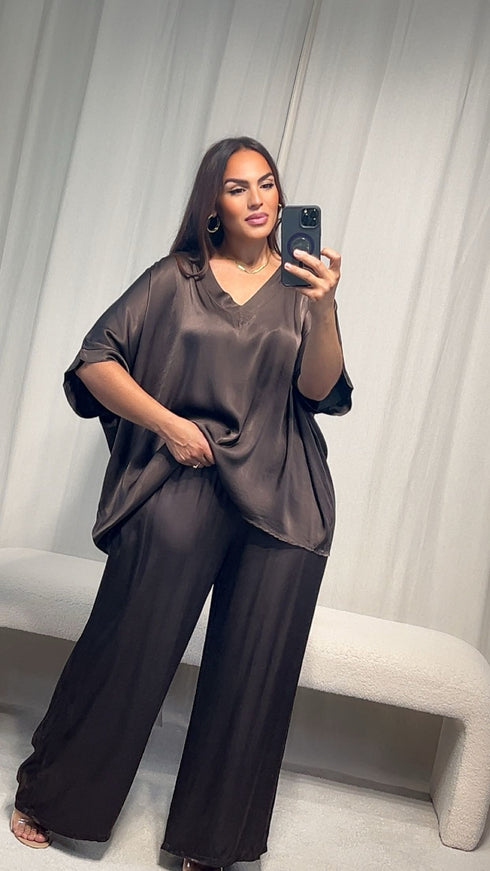 Pantalon satiné ARIANNA ceinture élastique.